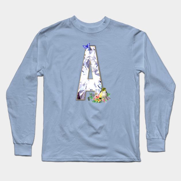 Name Initial Letter A and Silvereye Bird Long Sleeve T-Shirt by KC Morcom aka KCM Gems n Bling aka KCM Inspirations